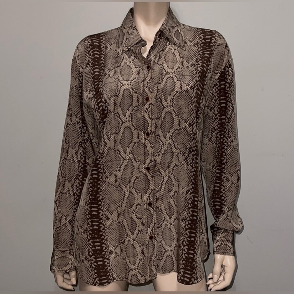 Tracy Reese Silk Snakeskin Print Button-Up Blouse sz M